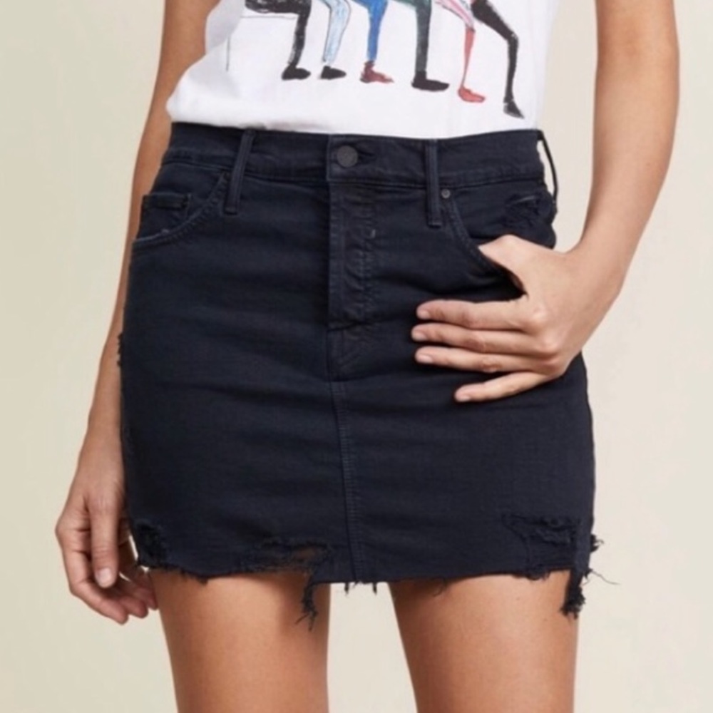 MOTHER Vagabond Mini Fray Skirt Black